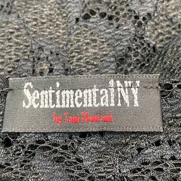 Sentimental NY By Sam Hourani Black Lace Dress With Rhinestone Tuxedo Belt Sz M - Picture 12 of 13